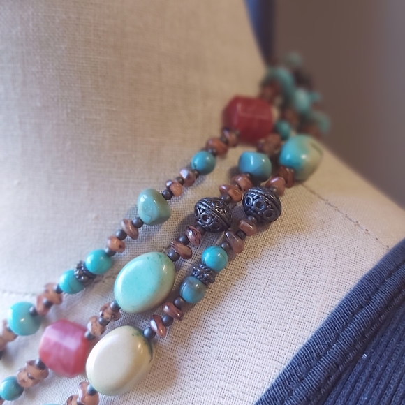 Faux Turquoise 3 Strand Necklace - Picture 5 of 5